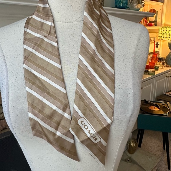 COACH Signature Reversible Silk Scarf in cream and tan - Picture 2 of 5